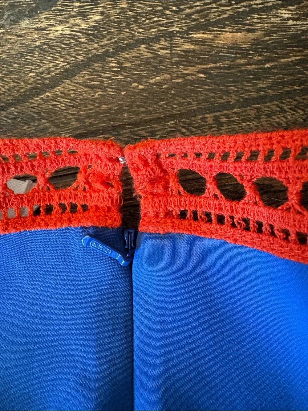 Tory Burch Marissa Dress Womens 2 Blue Orange Crochet Trim Runway